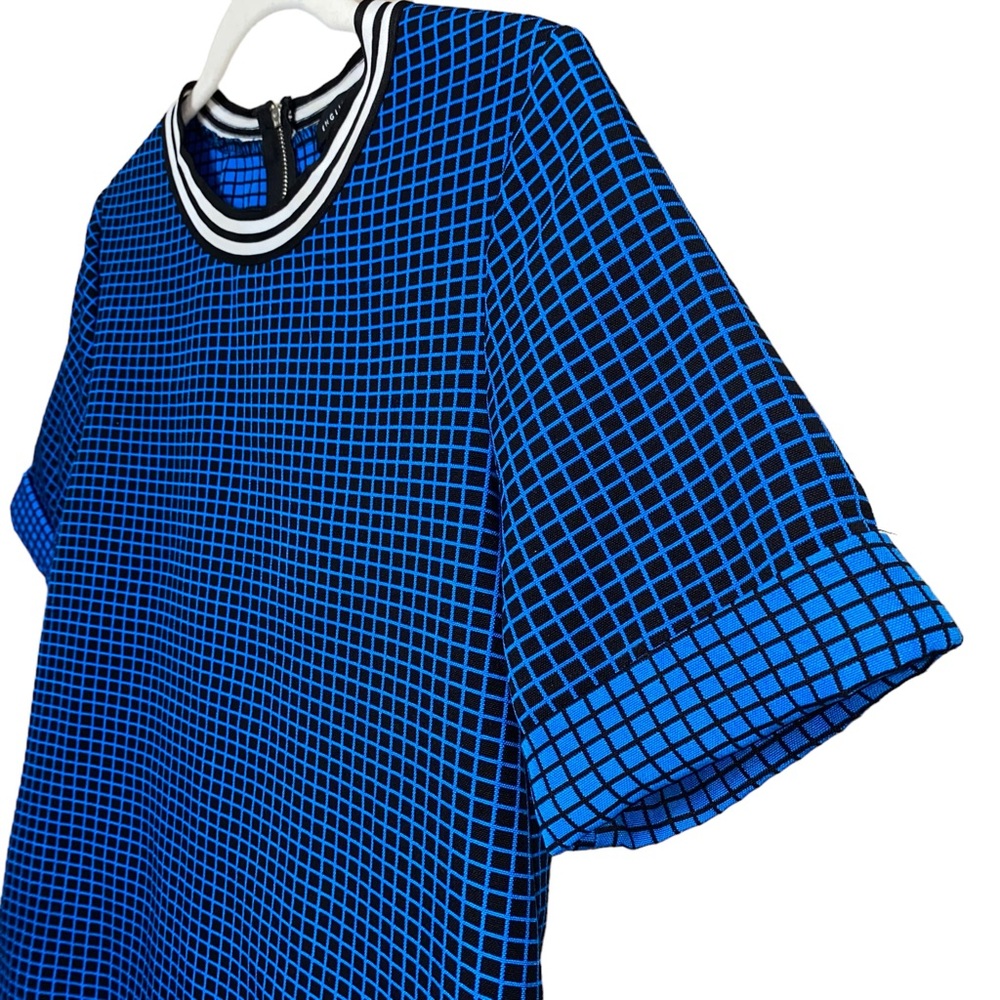 English Factory blue black thick structured checkered print boxy Top size small - Picture 7 of 12